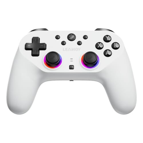 Leadjoy Saber Plus ゲームコントロー, 2.4G/Bluetooth/有線 対応 ポーリングレート 1000Hz TMR RGB ライト 10個マイクロスイッチボタン ホール 4個のカスタムボタン PS4/PC/Switch1&2/iOS/Android対応 ゲームパッド 白