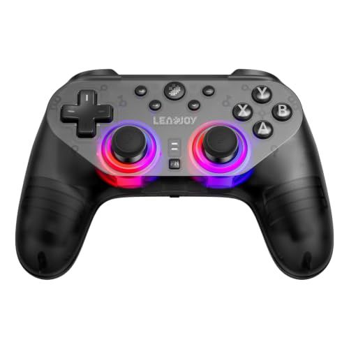 Leadjoy Saber Plus ゲームコントロー, 2.4G/Bluetooth/有線 対応 ポーリングレート 1000Hz TMR RGB ライト 10個マイクロスイッチボタン ホール 4個のカスタムボタン PS4/PC/Switch1&2/iOS/Android対応 ゲームパッド 黒